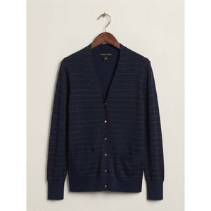 Banana Republic Navy Blue Striped Cardigan Sweater Knit Women's Size Large L